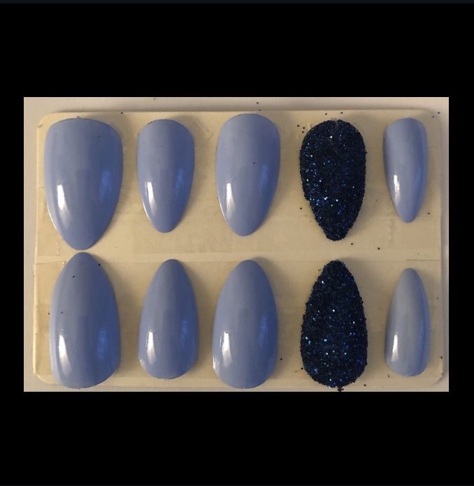 Blue Almond Spring Glitter Nails