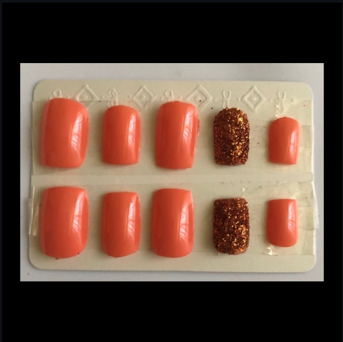 Peach Square Glitter Nails
