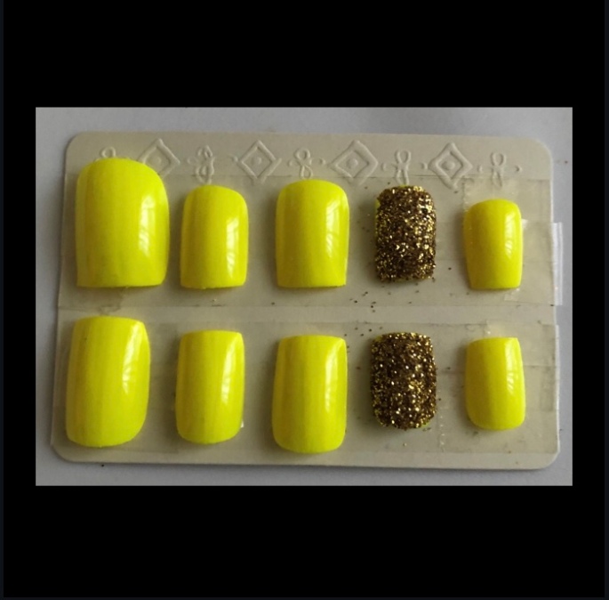 Yellow Square Glitter Nails